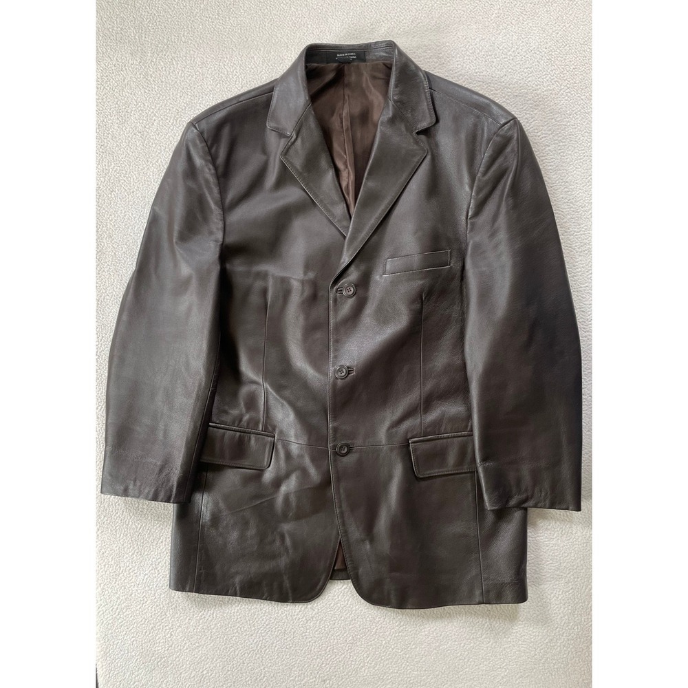 90s Y2k Stafford Mens Medium Blazer Brown Genuine Leather 3 Button Jacket